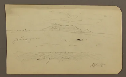 Rysunek, Krajobraz górski; Verso: Kościół z kopułą, kwiecień 1885 r.