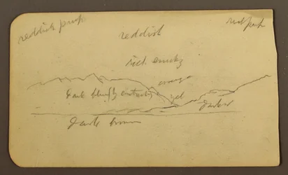 Rysunek, Krajobraz górski; Verso: Napisy, 1885 r.