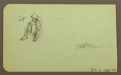 Rysunek, Krajobraz górski; Verso: Postać siedząca, Góra, 1883