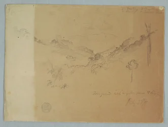 Rysunek, Krajobraz górski w pobliżu Jorje, Ekwador, 23 lipca 1857 r.