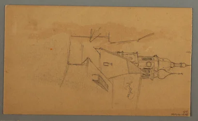 Rysunek, Szczyt górski, roślinność przy basenie, 1868 r.
