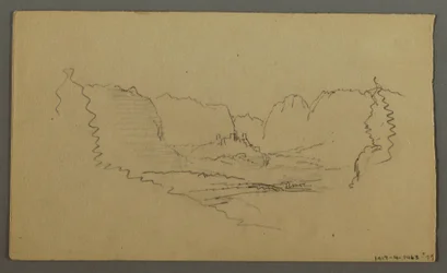 Rysunek, Szczyty górskie, przydrożna kapliczka, sierpień 1868 r.