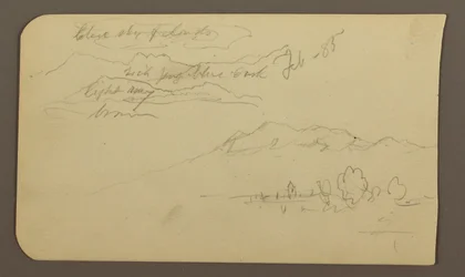 Rysunek, pasma górskie, Cuautla, kościół; Verso: Przyczajony koń, notatki krajobrazowe, luty 1885 r.
