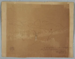 Rysunek, Krajobraz górski z wodospadem, niedaleko Tuquerres, Kolumbia, sierpień 1853 r.