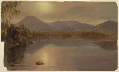 Rysunek przedstawiający góry Katahdin i Turner z jeziora Katahdin w stanie Maine, 1855-60 r.