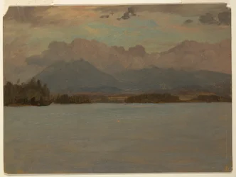 Rysunek przedstawiający górę Katahdin z jeziora Katahdin, 1855-65