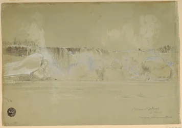 Rysunek Wodospad Niagara w śniegu, z północnego zachodu, 20 marca 1856 r.