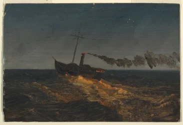 Rysunek, Parowiec wiosłowy o zmierzchu, ok. 1853 r.