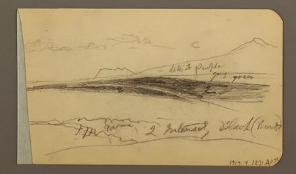 Rysunek, równina, wzgórze, miasto; Verso: pasmo górskie, 1889 r.