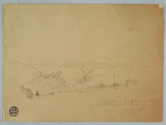 Rysunek, Wspomnienie krajobrazu na drodze z Fusugasuga do Pandi, New Granda, Kolumbia, 11 lipca 1853 r.