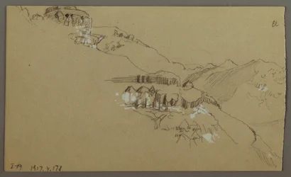 Rysunek, prawa część szkicu doliny El Yemen, Arabia: Odległy widok, 20 lutego 1868 r.
