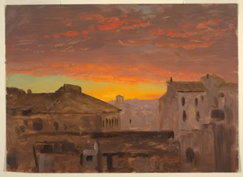 Rysunek, Rzym, dachy o zachodzie słońca, 1868-69