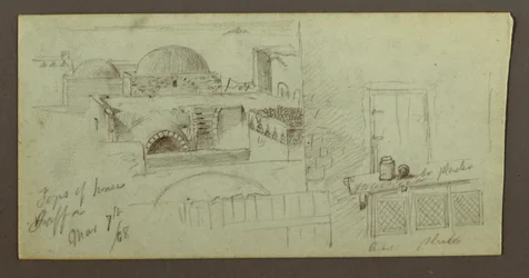 Rysunek, dachy z widokiem na morze, drzwi domu, 7 marca 1868 r.