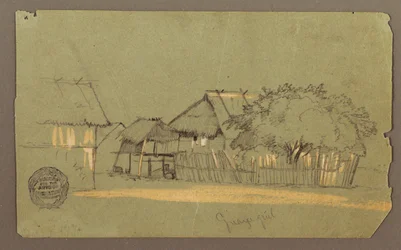 Rysunek przedstawiający ulicę z domami, Guayaquil, Ekwador, maj 1857 r.