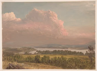 Rysunek, zachód słońca nad doliną Hudson, czerwiec 1870 r.
