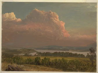 Rysunek, zachód słońca nad doliną Hudson, czerwiec 1870 r.