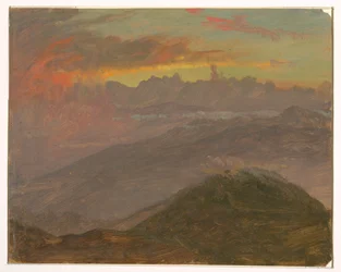 Rysunek, zachód słońca i góry, lipiec 1865 r.
