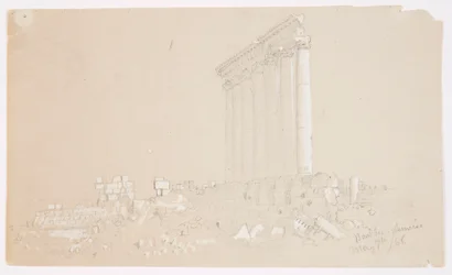 Rysunek, Świątynia Jowisza o wschodzie słońca, Baalbek, 7 maja 1868 r.