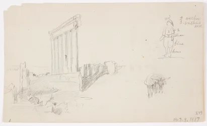 Rysunek, Świątynia Jowisza o wschodzie słońca, Baalbek, 7 maja 1868 r.