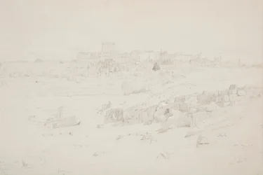 Rysunek, Świątynie o poranku, Baalbek, 12 maja 1868 r.
