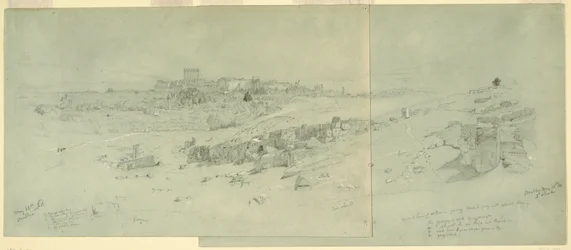 Rysunek, Świątynie o poranku, Baalbek, 12 maja 1868 r.