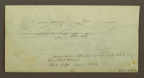Rysunek, Dwie postacie i dwa wielbłądy przy ognisku, studium postaci i wielbłąda, prawdopodobnie 1868 r.