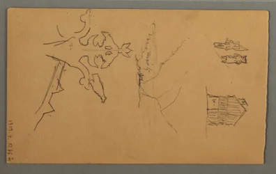 Rysunek, dolina, wieża, kościół, prawdopodobnie 1868 r.