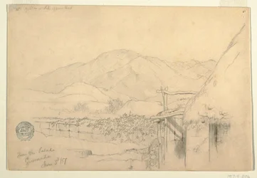 Rysunek, widok z gospody w Guaranda, Ekwador, 3 czerwca 1857 r.
