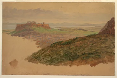 Rysunek, widok na Akropol z góry Lycabettus, Ateny, kwiecień 1869 r.