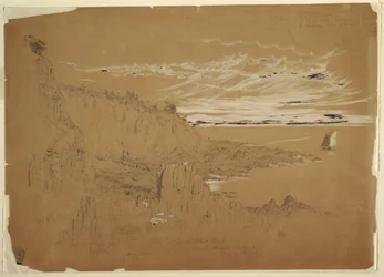Rysunek "Widok na południowo-zachodnią głowę, wyspa Grand Manan, Zatoka Fundy, Kanada", sierpień 1851 r.