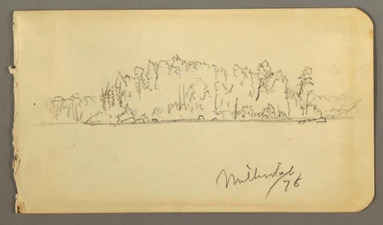 Rysunek, zalesiony brzeg, 1878 r.