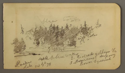 Rysunek, zalesiony brzeg, 1878 r.