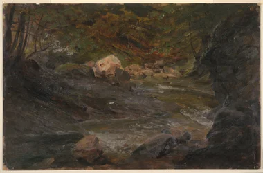 Rysunek, leśny strumień, 1850-60