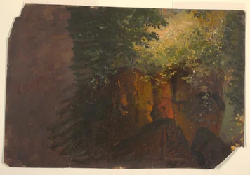Rysunek, scena leśna ze skałami, 1860-70