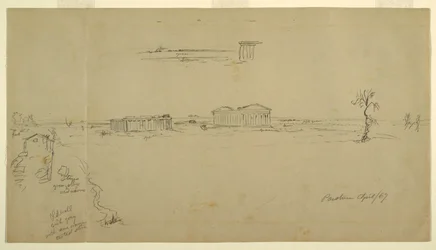Widoki na bazylikę i świątynię Neptuna, Paestum, Włochy