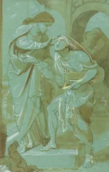 Studium dla The Blind Man of Betsaida na północnej ścianie kaplicy Wniebowstąpienia, Londyn (pióro i atrament oraz akwarela na zielonym papierze)