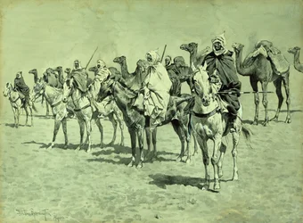 Karawana na Saharze (pędzel, pióro i tusz)