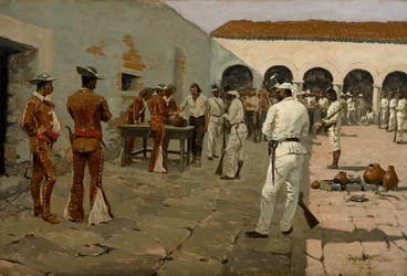 Ekspedycja Miera: Losowanie czarnej fasoli (więźniowie losują swoje fasole) 1869