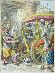 Zabójstwo króla Henryka IV przez François Ravaillaca przy Rue de la Ferronnerie w Paryżu, 14 maja