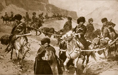 Kozacki konwój karetki w górach Kaukazu, 1914-19