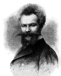 Portret Mihaly Munkacsy (1844-1900), węgierskiego malarza. Grawer w „”Le Monde Illustré””n°1306 z 8 kwietnia 1882 r.