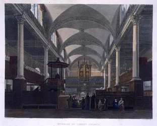Wnętrze kościoła Chrystusowego, z „Historii Szpitala Chrystusowego”, część „Historii Kolegiów”, sztychowane przez Daniela Havella (1785-1826) wyd. przez R. Ackermanna