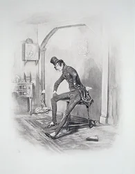 Alfred Jingle z No Hall, Nowhere, z książki „Charles Dickens: A Gossip about his Life”, autorstwa Thomasa Archera, opublikowanej ok. 1894 (litografia)