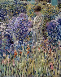 Kobieta w ogrodzie, ok. 1912, obraz Fredericka Carla Frieseke (1874-1939), olej na płótnie, 81x65 cm