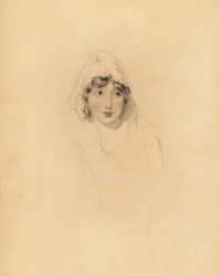 Portret lady Augusty Lowther, hrabiny Fane, żony pierwszego hrabiego Lonsdale. Ręcznie barwiony grawer autorstwa Fredericka Christiana Lewisa według ilustracji Sir Thomasa Lawrence