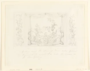 Rysunek, Pawilon Królewski, Brighton, Niebieski (południowy) salon, proponowana dekoracja ścienna, ok. 1820 r.