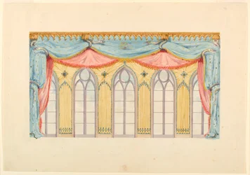 Rysunek, dekoracja okna, prawdopodobnie dla wschodniej ściany Sali Muzycznej, Royal Pavilion, Brighton, 1820 r.