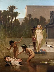 Mojżesz ratuje wody - Znalezienie Mojżesza Goodall, Frederick (1822-1904). Olej na płótnie, format: 152,4x114