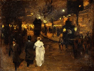 Charing Cross Road at Night, Londyn, ok. 1905 (olej na pokładzie)