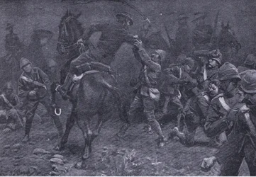 Major Boole-Smith walczy z De Wet z After Pretoria: The Guerilla War wydanego przez Harmsworth Bros Limited, 1901